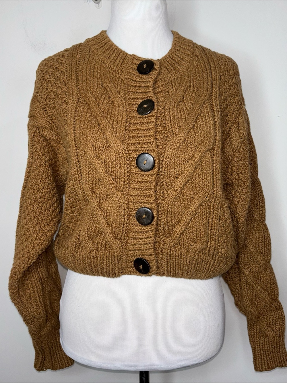 Free People Bonfire Cable Knit Cropped Cardigan Sweater Women’s S Boho Cotton